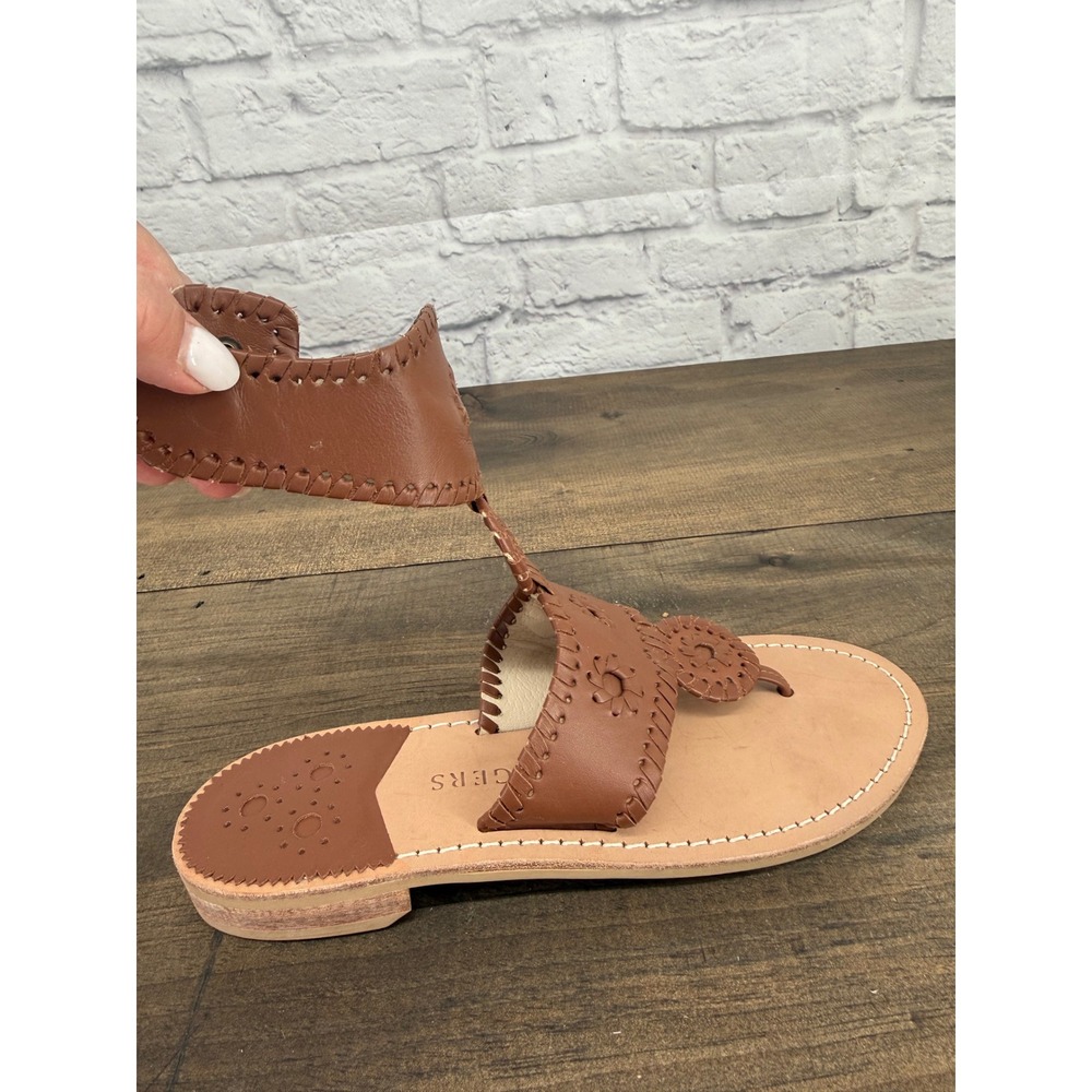 Jack Rogers Cognac Brown Leather Whipstitch Gladiator Thong Sandals Womens 7M - Picture 6 of 10